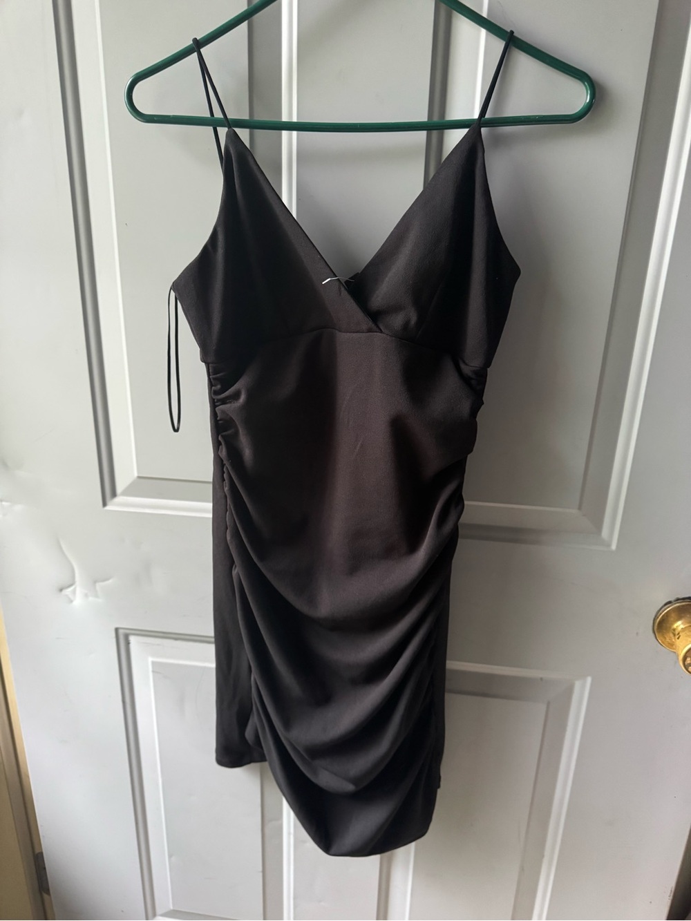 Windsor Black Satin Ruched Slip Mini Dress